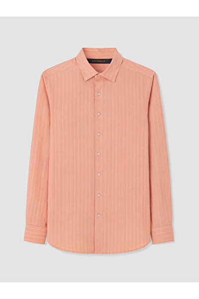LC Waikiki Rmz Gi̇yi̇m Farkiyla Standard Fit Striped 100% Linen Men's Shirt