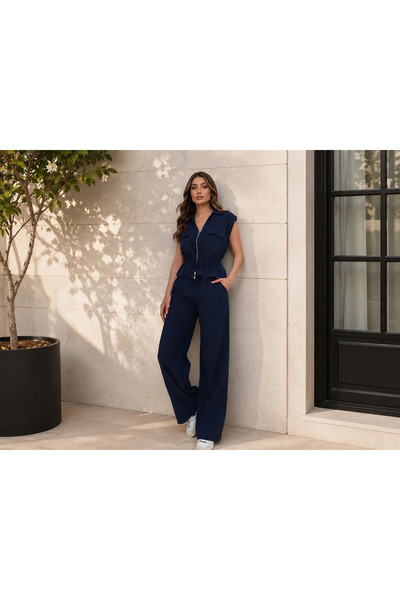 SOLEA TEKSTİL Bel Büzgülü Yelek Pantolon Takım