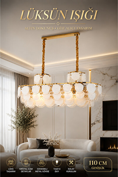Elvora Home Modern (PREMİUM) Lüksün Işıltısı Gold Dekoratif Kristal Camlı Mod...