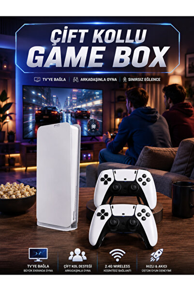 Lisinya 3D Çift Oyun Kollu 4K HD Ekran Nostaljik 20.000 Oyunlu Beyaz Game Box -