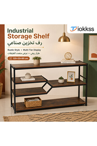 Tiokkss Industrial 5-Tier Bookshelf, Rustic Brown & Black Metal Freestanding ...