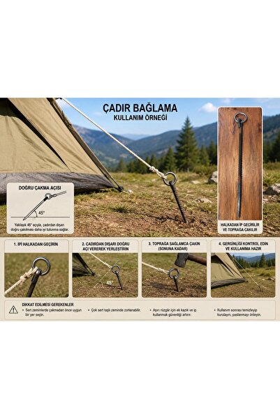 fullreyon 1 Adet El Yapımı 12'lik Çelik 50 Cm Çadır Bağlama Kazığı, Küçükbaş ...