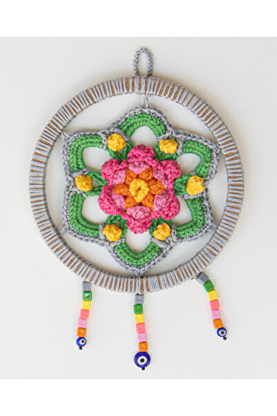 Çiçek Tılsımı - Mandala Desenli, Çiçek Motifli, Nazar Boncuklu El Yapımı Balkon/Bahçe/Duvar Süsü