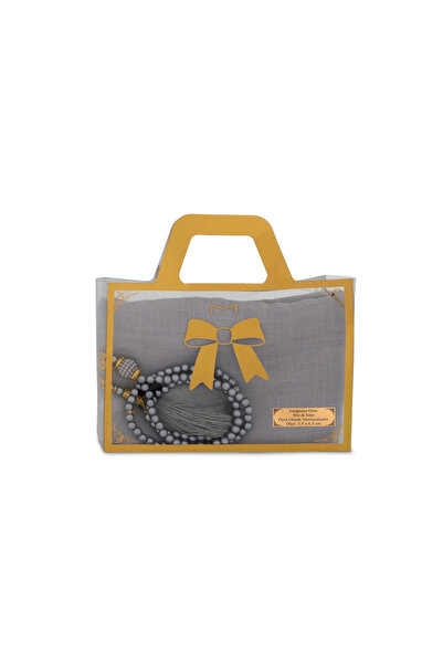Hayrat Neşriyat Flared Scarf (96X96 cm) + Prayer Beads Gift Set (Gray)