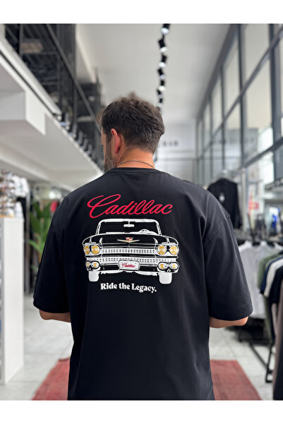 BYBASICMAN Crna Cadillac majica sa printom, prevelika, model RES-1110