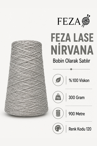 Feza Lase Nirvana %100 Viskon Bobin Örgü İpi 300 gr 900 Metre - El Örgüsü, Ça...