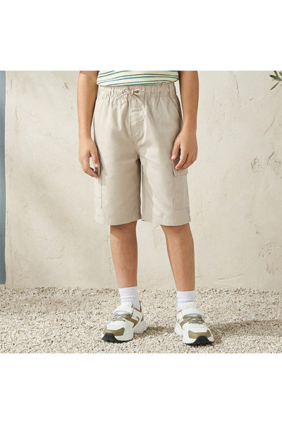 Juniors Drawstring Waist Shorts with Flap Pockets