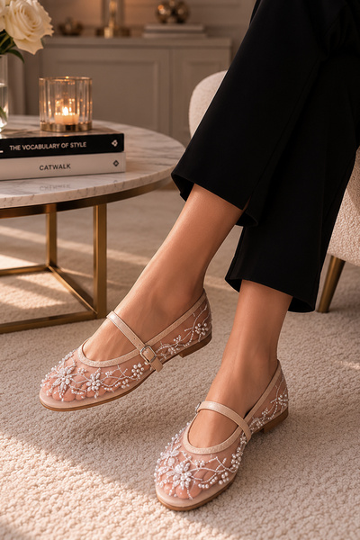 RENKLİBUTİK Beaded and Stone Embellished Embroidery - Stylish Casual Ballerin...