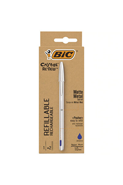 Bic Pix Cristal Re'New, 1.0 mm, corp metalic, 1 pix și 2 rezerve