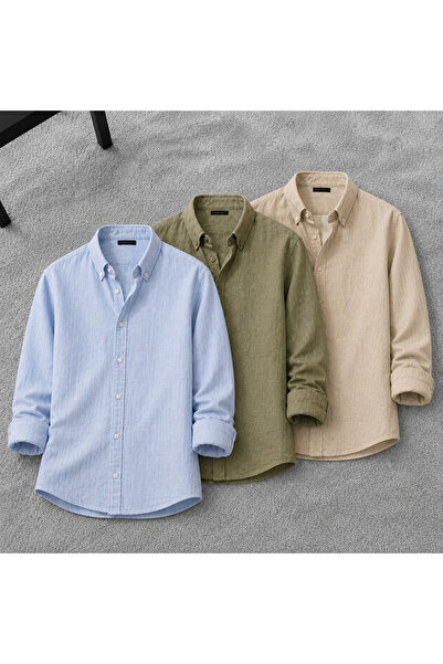 oneoff Men's Sofia Linen Shirts Set of 3 Summer Breathable Comfortable Fit St...