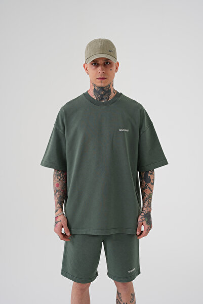 Machinist Tricou oversize pentru bărbați, cu efect degradat, kaki