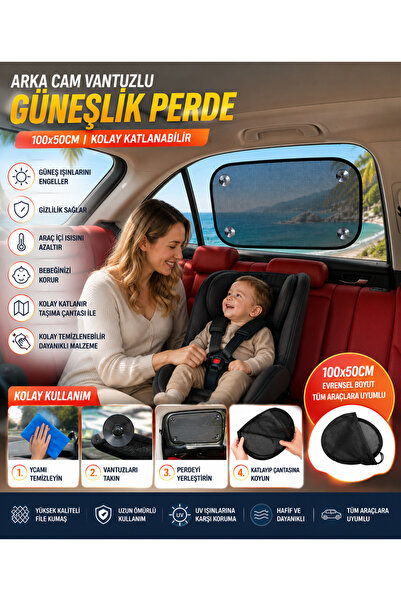 baffhome Araç İçi Arka Cam Vantuzlu Güneşlik Perde Katlanabilir Oto Arka Cam ...