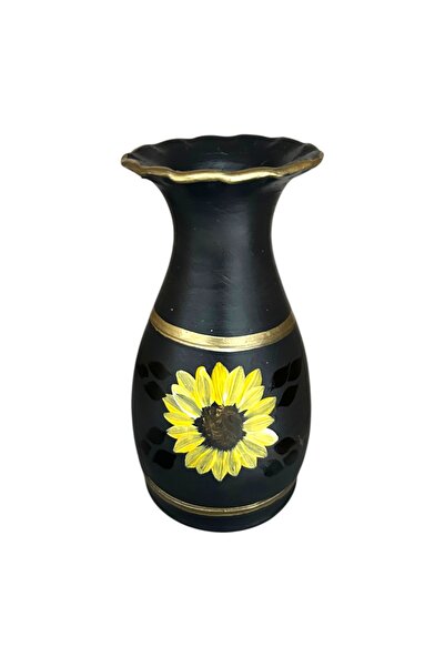 Ceramica Martinescu Vaza ceramica neagra pictata cu floarea-soarelui 20 cm – ...