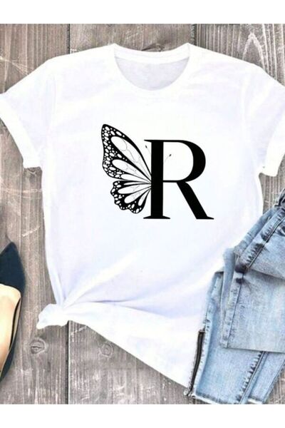 COZYWEAR Butterfly Detailed Letter Printed White T-Shirt