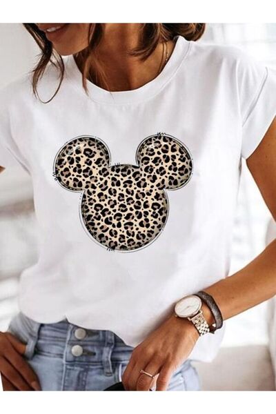 COZYWEAR Leopard Pattern Printed White T-Shirt