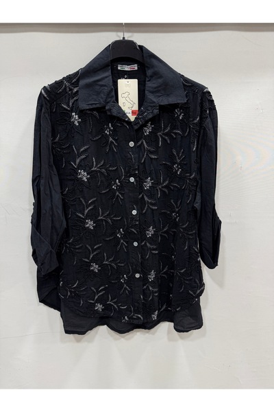 della moor Women's Black Italian Floral Embroidered Foldable Long Sleeve Over...