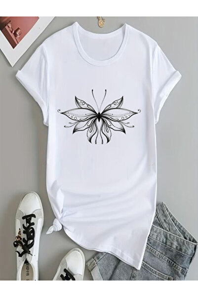 COZYWEAR White Butterfly Printed Oversize T-Shirt