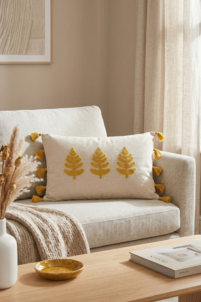 Destiva Home غطاء وسادة من القطن بنمط شجرة مطرزة وشرّابة وسحاب مخفي من بولدان...