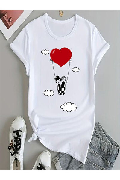 COZYWEAR Heart Balloon Lover Printed White T-Shirt
