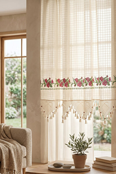 Destiva Home Buldan Κόκκινη Δαντέλα με Σταυροβελονιά, Αυθεντική Βαμβακερή Δια...