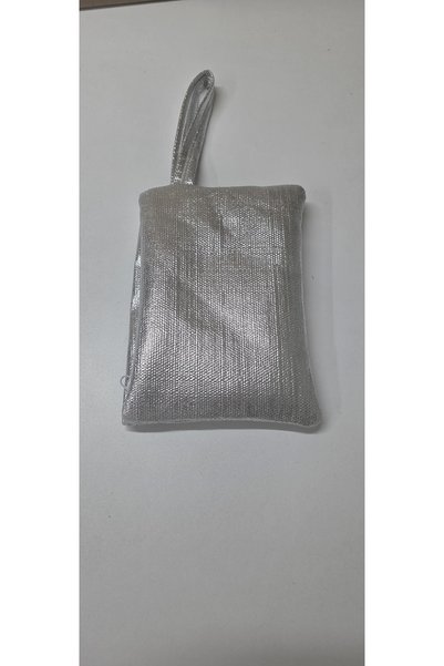 Zümrüdüanka Handmade Glittery Silver-Colored Bag with a Gold-Plated Finish on Fabric.