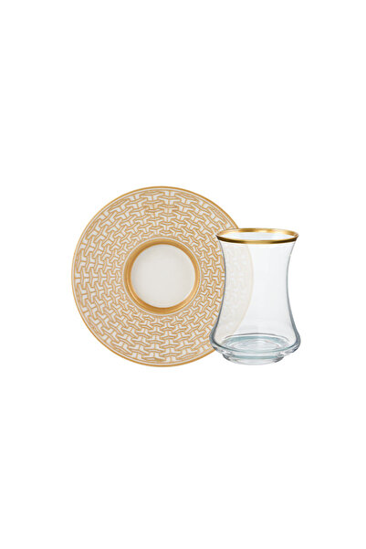 Sandro Moreno 1453 Gravür Asalet Gold 12 Piece Tea Set for 6 People 150 ml