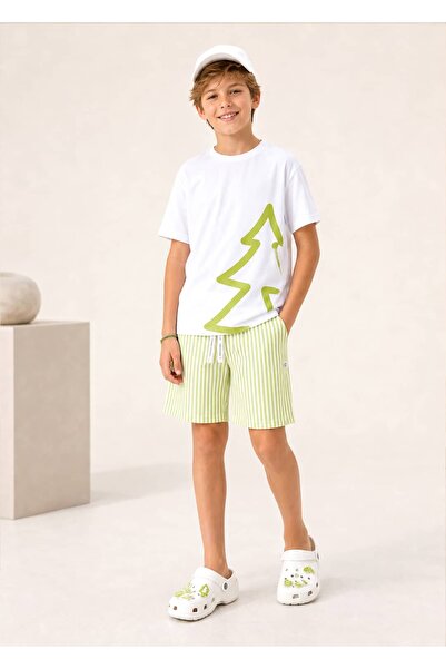 Ozmoz By Mukadder Özden Organic Green Summer Basic Boys' Tshirt-Shorts Set