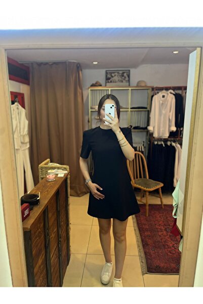 Başak Bulut Butik Siyah Kısa Kollu Mini Elbise