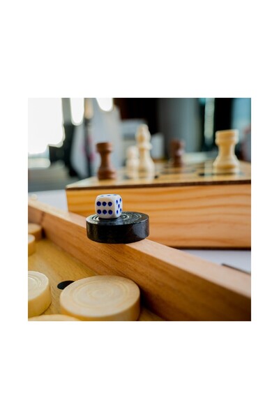Robentoys Joc 3 in 1 Șah Table Dame Cutie lemn 40×19 cm