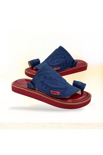 OEMS Oriental shoe shamua navy with a burgundy floor, hand embroidery, made t...