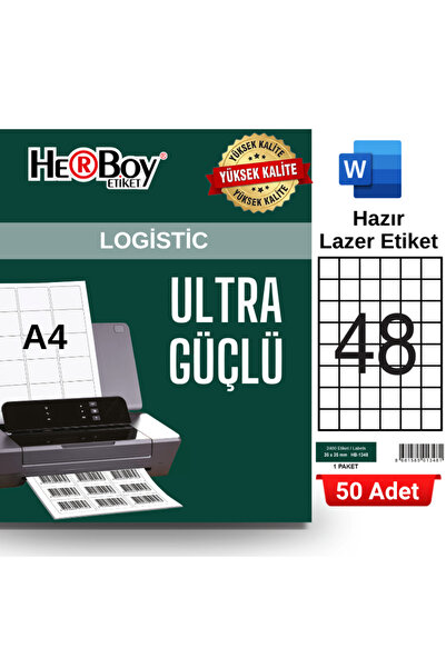 HB-1348 35 x 35 mm A4 Laser Etiket (50 Adet)