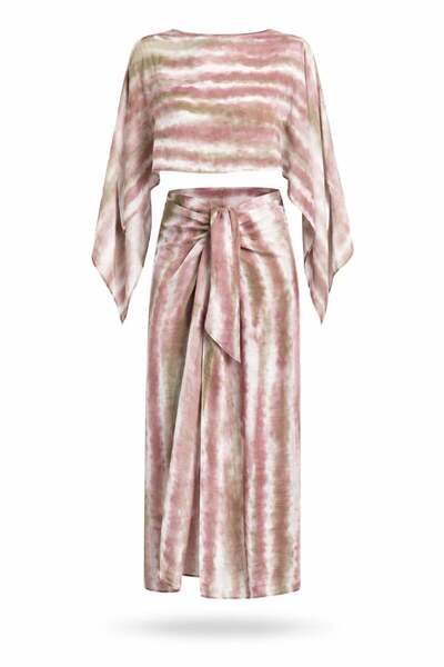 5in1Canpolat Set bluză și fustă cu mâneci lungi Dusty Rose 26Y080