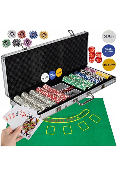 Ayawaska Set de Poker profesional cu 500 de jetoane metalice numerotate, in s...