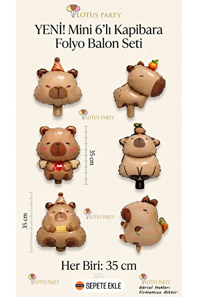 LOTUS PARTY 6 lı Capybara Folyo Balon - 6 lı Kapibara Folyo balon - Doğum Gün...