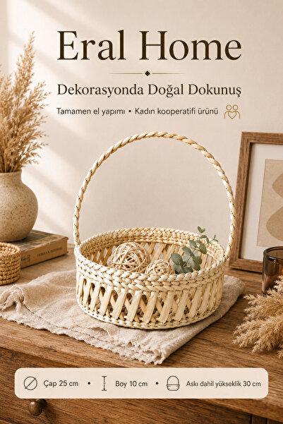 SS ERAL KOOP Dekoratif Organizer Sepet Çok Amaçlı El Yapımı Hasır 10 x 25 cm