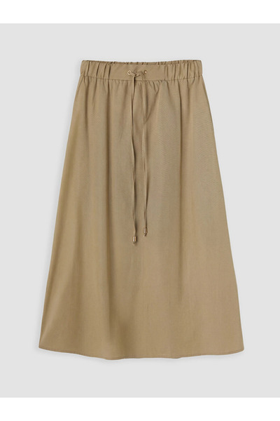 LC Waikiki Green Elastic Waist 100% Cotton A-Line Skirt