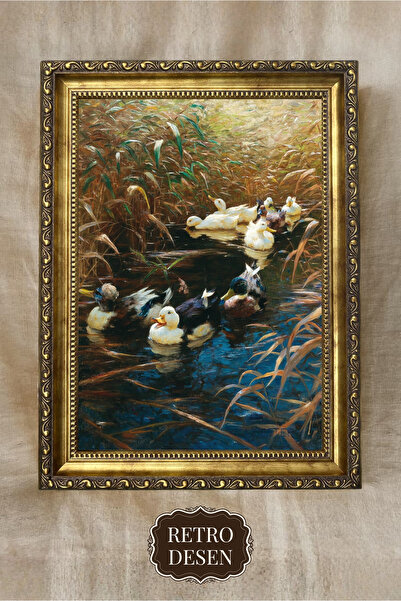 Retro Çerçeveli Vintage Tablo, Ördek Tablosu, Sanatsal Baskı, Duvar Dekoru, E...