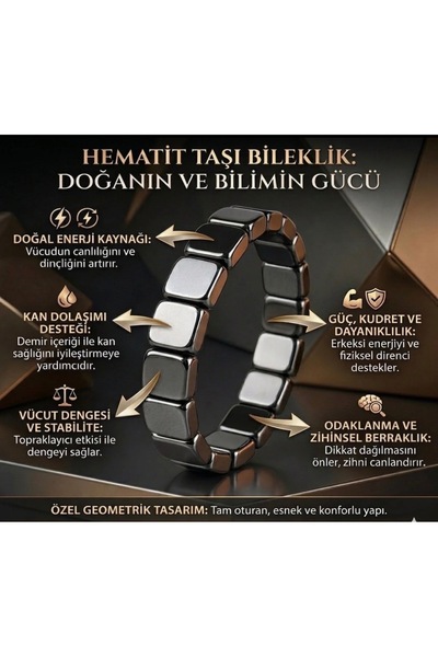 Taşmir Orijinal Hematit bileklik - hematit taşı bileklik - kare hematit taşı ...