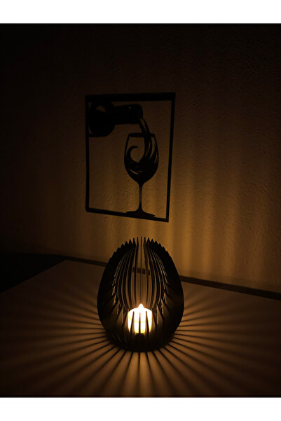 No12 Studio Siyah Geometrik Mumluk Dekoratif Tealight Mum Standı Hediyelik Ge...