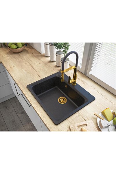 Granitan Set chiuveta si baterie Golden, Granitan, 619x522mm, Granit, Negru/A...