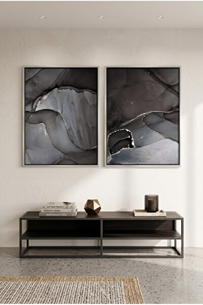 Jasmine Art Charcoal Fluid Set of 2 Islamic Wall Art | Framed Canvas Print wi...