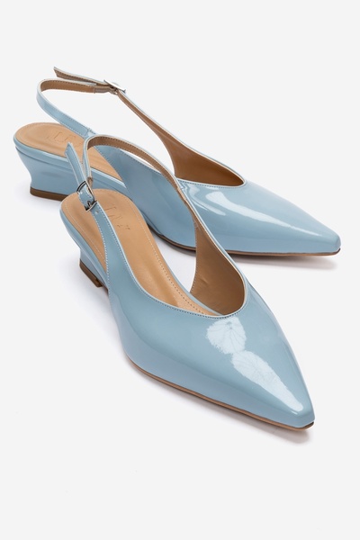 LuviShoes ROSELLA Bebe Mavi Rugan Mini Dolgu Kadın Topuklu Ayakkabı