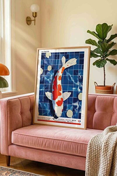 Buka Shops Koi Fish Painting Blue Pond – Modern Illustration Art Poster – Woo...