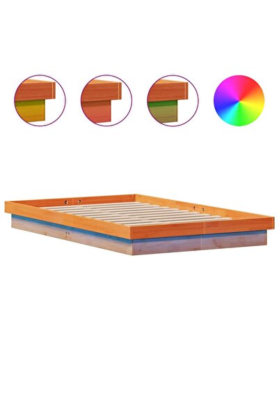 vidaxl Cadru de pat cu LED, maro ceruit, 140x190 cm, lemn masiv de pin