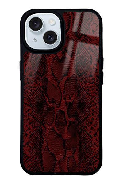 Spoyi iPhone 15 Red Deri Tasarımlı Glossy Telefon Kılıfı