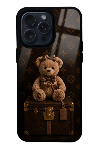 Spoyi iPhone 15 Pro Max Luxury Brown Teddy Design Glossy Phone Case