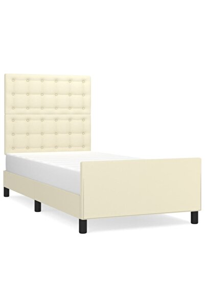 vidaxl Cadru de pat cu tăblie, crem, 90x190 cm, piele ecologică