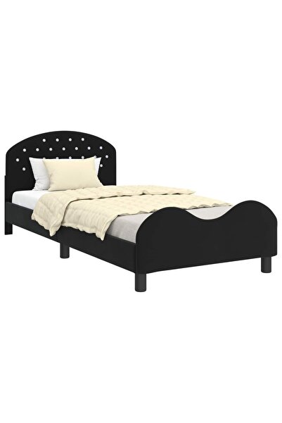 vidaxl Cadru de pat pentru copii cu spătar Negru 80 x 200 cm Catifea