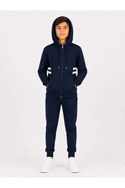 Marco Ferry Boy's Cotton Hooded Collar Tracksuit Set 26101 - Navy Blue