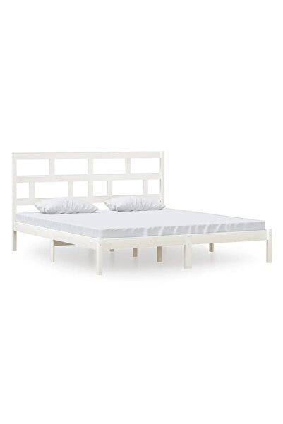 vidaxl Cadru de pat Super King, alb, 180x200 cm, lemn masiv
